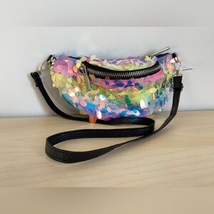 TOPSHOP Rainbow Sparkly Clutch Purse Bag - Multiple Compartments Sequins 10" NWT